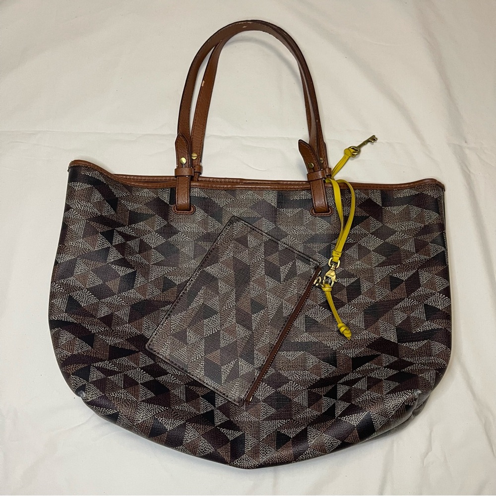 Fossil Brown and Yellow Tote Bag